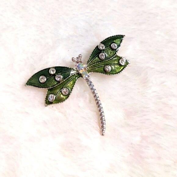 Jewelry - Vintage 90's Enameled Dragonfly Brooche w/ Rhinestone Accents